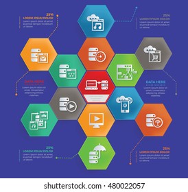 Network and database server info graphic design on clean background,vector