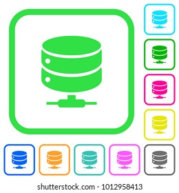 Network database vivid colored flat icons in curved borders on white background