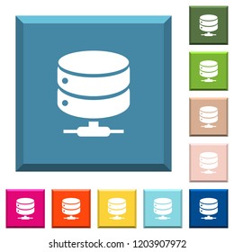 Network database white icons on edged square buttons in various trendy colors
