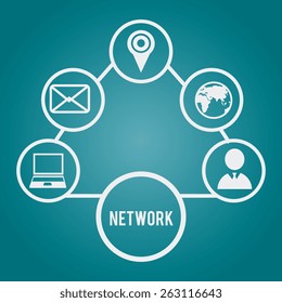 Network design over blue background, vector illustration.