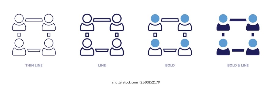 Network diagram icon in 4 different styles. Thin Line, Line, Bold, and Bold Line. Duotone style. Editable stroke.