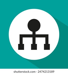 Network diagram icon. Hierarchy chart vector. Teal background design. Connection structure symbol.