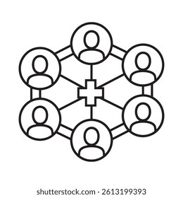 Network Diagram Icon with Human Figures Representing Connection, Collaboration, and Centralized Communication Editable Vector Illustration isolated on a white background