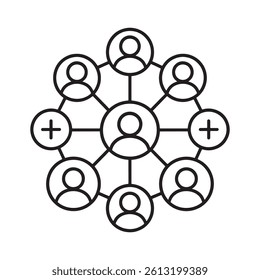 Network Diagram Icon Representing Connections, Collaboration, and Social Growth Editable Vector Illustration isolated on a white background