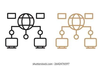 Network diagram icon representing global internet connection and computer network system design.