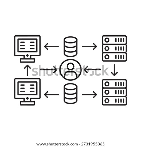 Network diagram illustrating data flow between computers servers and a user