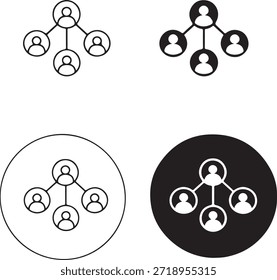 Network diagrams illustrating different connection styles and visual representations isolated on white background