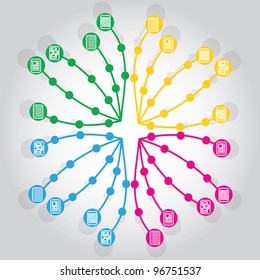 Network, document share illustration with icons and background