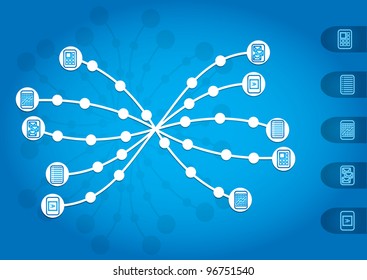 Network, document share illustration with icons and background
