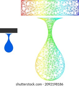Icono de la carcasa de gota de goteo de red con gradiente espectral. Icono de gota de goteo neto de canal de color. Carne plana creada a partir del icono de gota de goteo y líneas interseccionadas.