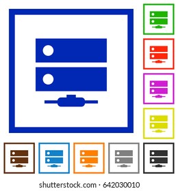 Network drive flat color icons in square frames on white background