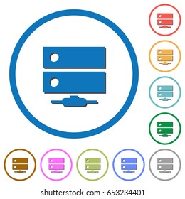 Network drive flat color vector icons with shadows in round outlines on white background