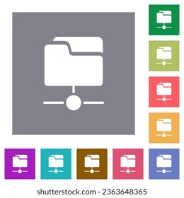 Network drive flat icons on simple color square backgrounds