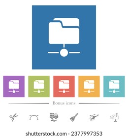 Network drive flat white icons in square backgrounds. 6 bonus icons included.