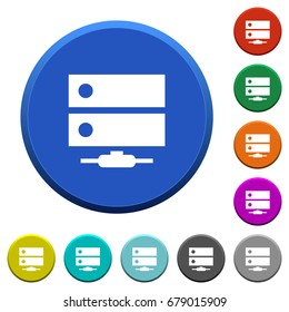 Network drive round color beveled buttons with smooth surfaces and flat white icons