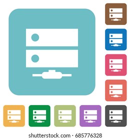 Network drive white flat icons on color rounded square backgrounds