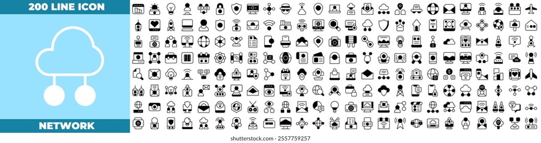 Network Duotone Editable Icons set. Vector illustration in modern thin duotone style of network icons: Globe, cloud, connections, etc