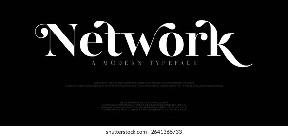 Network, Elegant Font Uppercase Lowercase and Number. Classic Lettering Minimal Fashion Designs. Typography modern Serif fonts regular decorative vintage concept. vector illustration