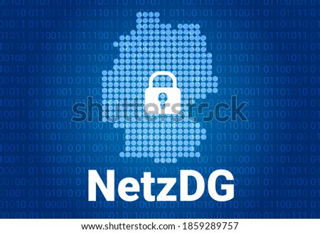 Network Enforcement Act. NetzDG in Germany. Blue map of Germany on a blue background with a binary code. Vector illustration background