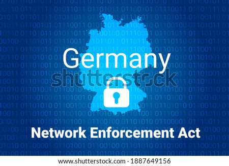 Network Enforcement Act. NetzDG in Germany. Blue map of Germany on a blue background with a binary code. Vector illustration background