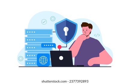 Network engineer concept. Ppecialist setting up, developing illustration