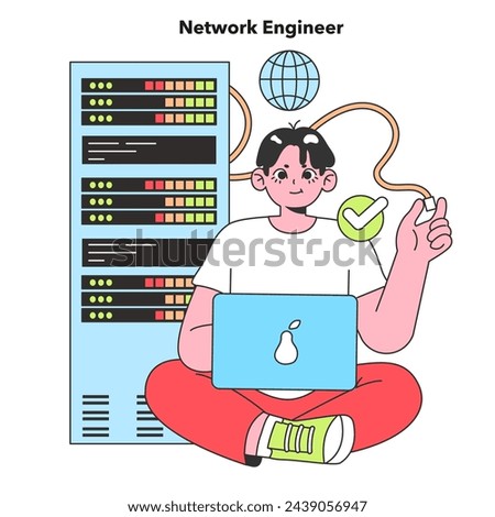 A Network Engineer is featured with essential networking equipment, showcasing the connectivity and infrastructure management vital in IT careers