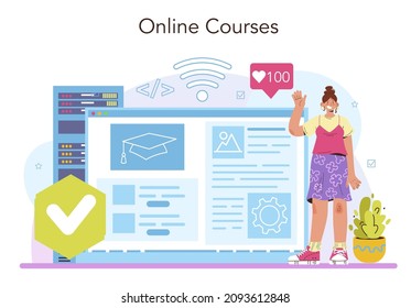 Network engineer online service or platform. Specialist setting up, developing and maintaining computer networks. Online course. Flat vector illustration