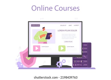 Network engineer online service or platform. Specialist setting up, developing and maintaining computer networks. Online course. Flat vector illustration