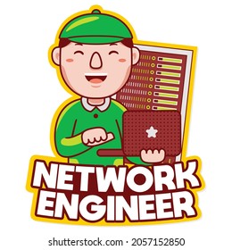 Network Engineer Profession Mascot Logo Vector in Cartoon Style