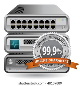Icono de equipo de red con 99,9 % de garantía de tiempo de actividad