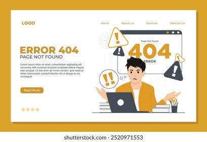 Network Error 404 concept for landing page template Set Landing page template of 404 error page. Page not found