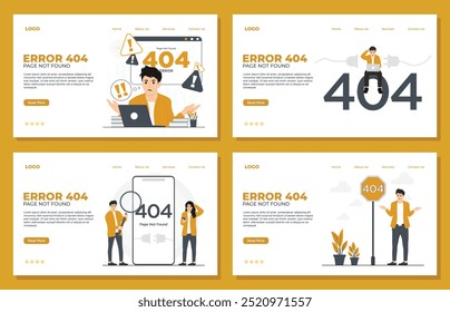 Network Error 404 concept for landing page template Set Landing page template of 404 error page. Page not found