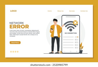 Network Error 404 concept for landing page template. Network connection. Modern flat illustration.