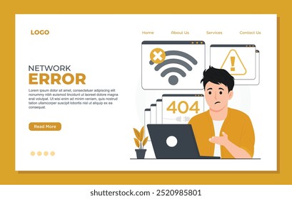 Network Error 404 concept for landing page template. Network connection. Modern flat illustration.