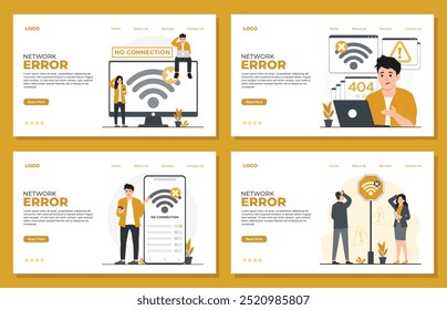 Network Error 404 concept for landing page template. Network connection. Modern flat illustration.