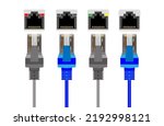 Network and ethernet cable. RJ45 Modular plugs for solid Cat5, Cat5e Ethernet Cable connecter. RJ45 UTP Patch cable. CAT6 Cable. 
RJ45 Female. Vector.
