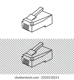 Cable de red y ethernet. RJ45 Fundas modulares para conector de cable Ethernet Cat5, Cat5e sólido. Cable de parche RJ45 UTP. Cable CAT6. RJ45 Mujer. Ilustración del vector EPS 10.