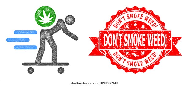 Network express cannabis courier icon, and Don'T Smoke Weed! textured ribbon stamp seal. Red seal contains Don'T Smoke Weed! caption inside ribbon.