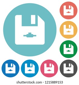 Network file flat white icons on round color backgrounds