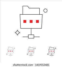 Network, File, Folder Bold and thin black line icon set