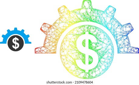 Icono de la plataforma inalámbrica del sector financiero de red con gradiente arco iris. Icono de la industria financiera de la red de marcos de colores. Carcasa plana creada a partir de un icono del sector financiero y líneas entrelazadas.