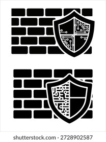Icono de Vector de seguridad de circuitos de hardware y protección de cortafuegos de red para centros de datos