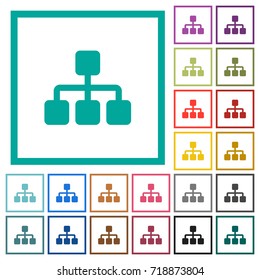 Network flat color icons with quadrant frames on white background
