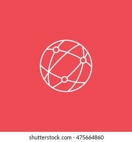 Network Flat Icon On Red Background