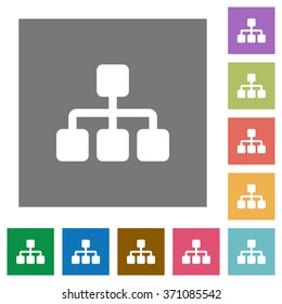 Network flat icon set on color square background.
