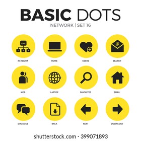 Network flat icons set with email form, dialogue form and search isolated vector illustration on white