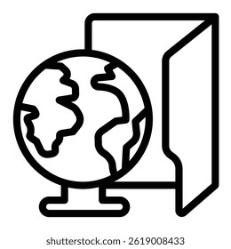 Network folder with connection line icon, windows pack concept. Vector graphics. Folder and planet earth with wire sign on white background, style mobile or design