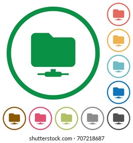 Network folder flat color icons in round outlines on white background