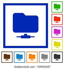 Network folder flat color icons in square frames on white background