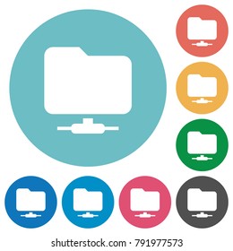 Network folder flat white icons on round color backgrounds
